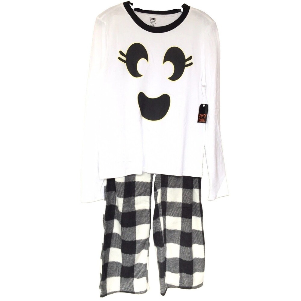 Snooze Button Women’s Pajamas Halloween Ghost Plaid Print 2 Piece Set Size S New